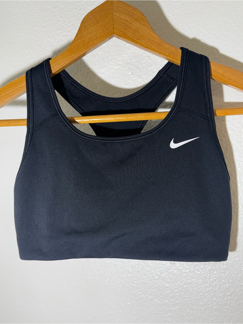 Nike Womens Black Dri-FIT Racerback Sports Bra White Swoosh Logo Small S